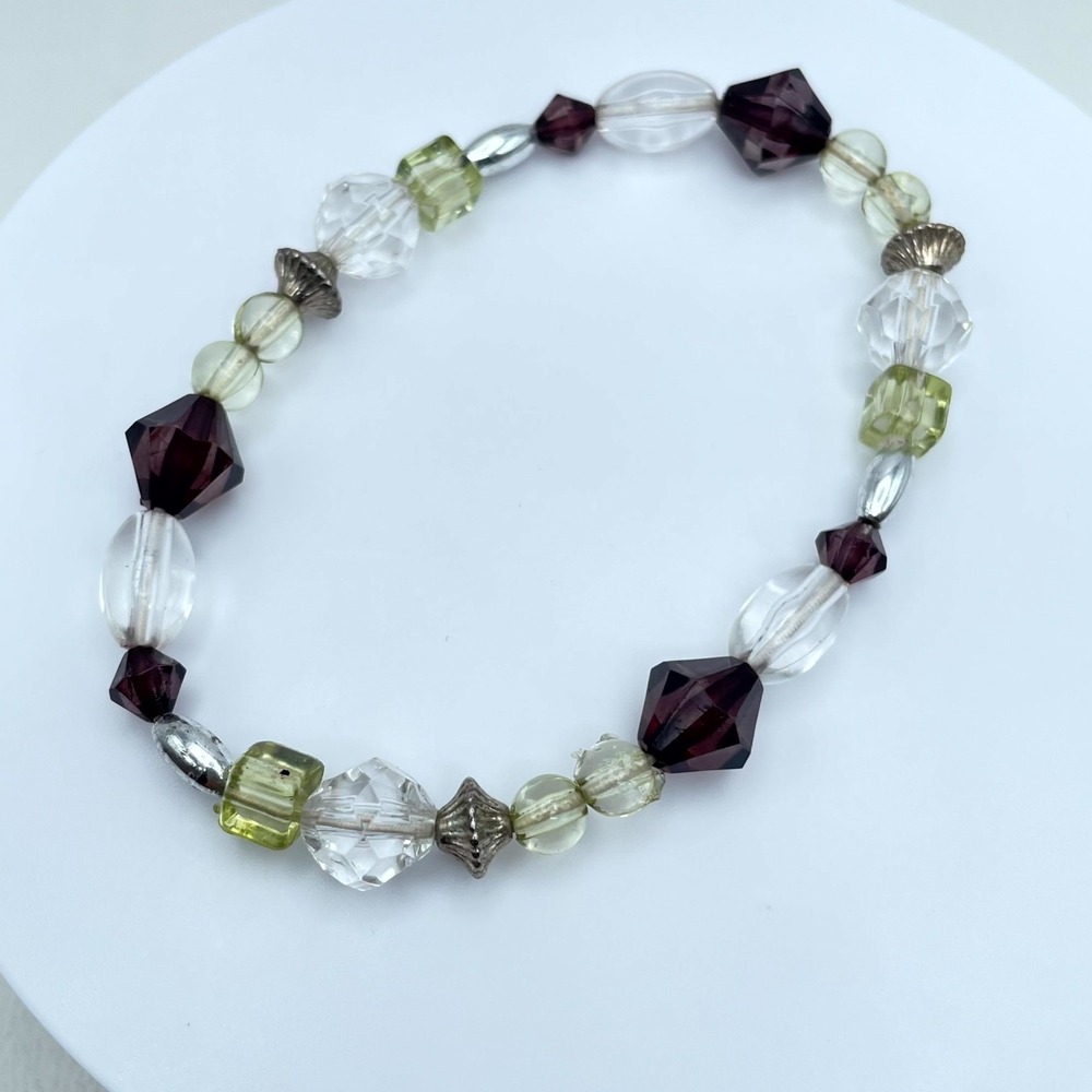 Bohemian Eclectic Classic Fashion Deep Plum Faceted Glass Beads Stretch Bracelet